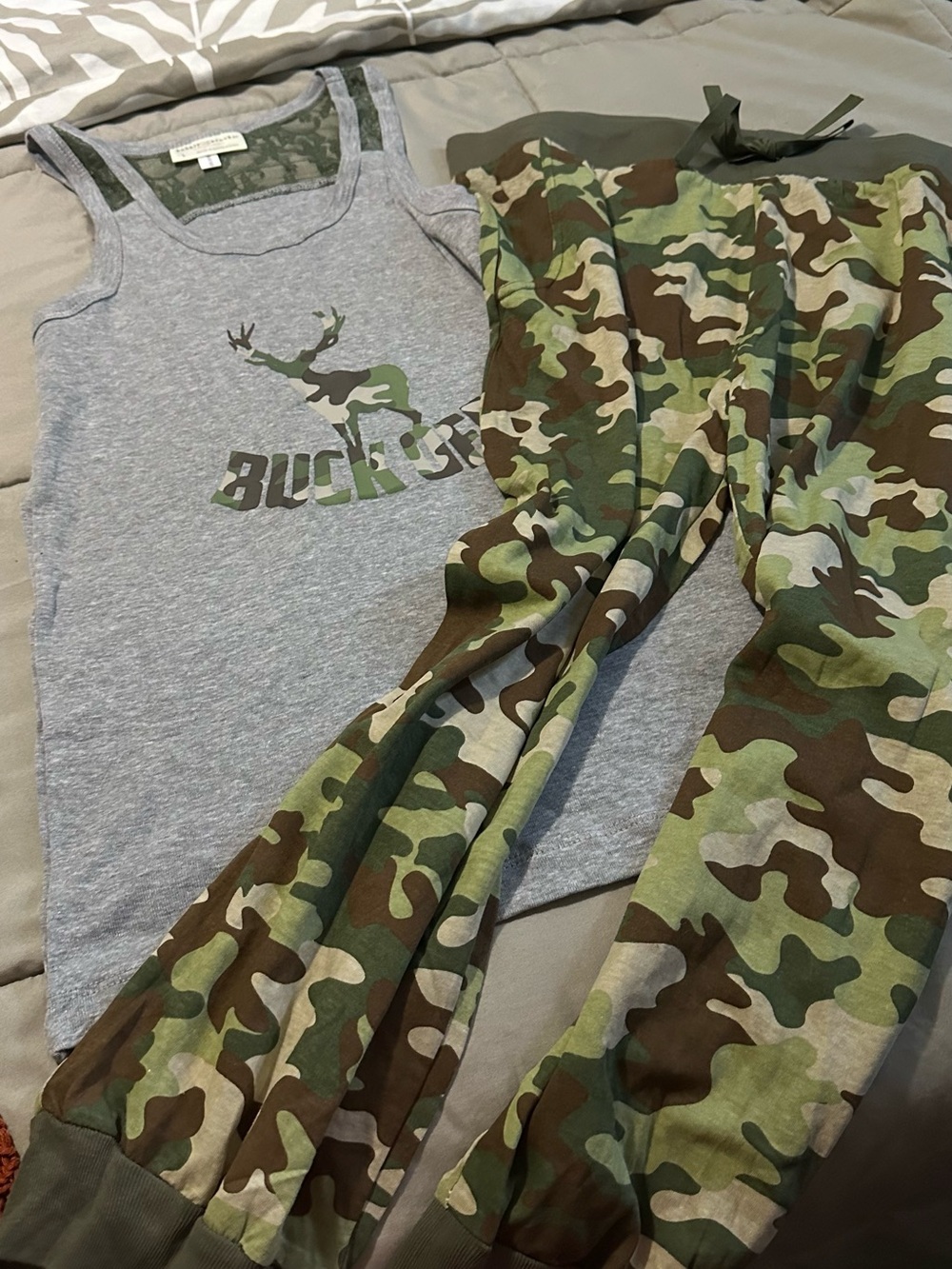 Women’s Camo Buck Tank and Pants Pajama Set - Gray & Green